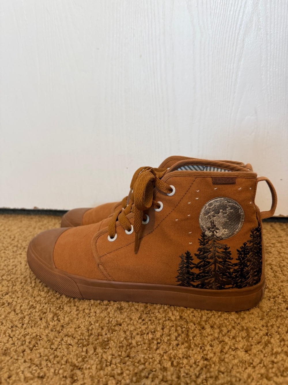 BANGS Canvas High-Top Sneakers in Rust with Moon & Tree Graphic